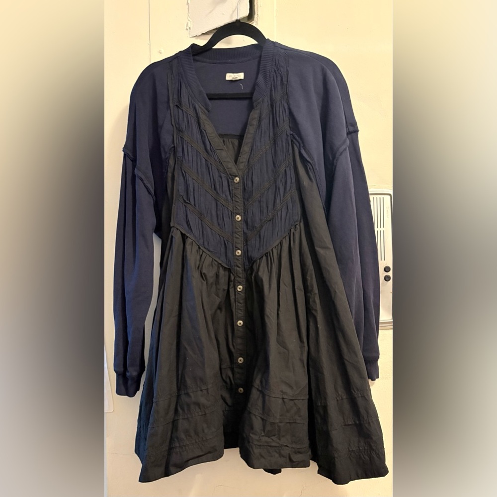 Pilcro Navy and Black Layered Button-Front Dress